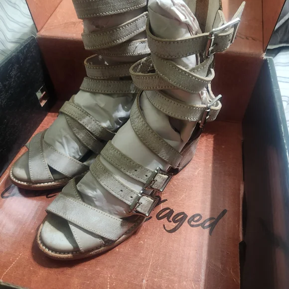 Freebird by Steven Beige Strappy Heeled Boots - Picture 2 of 4